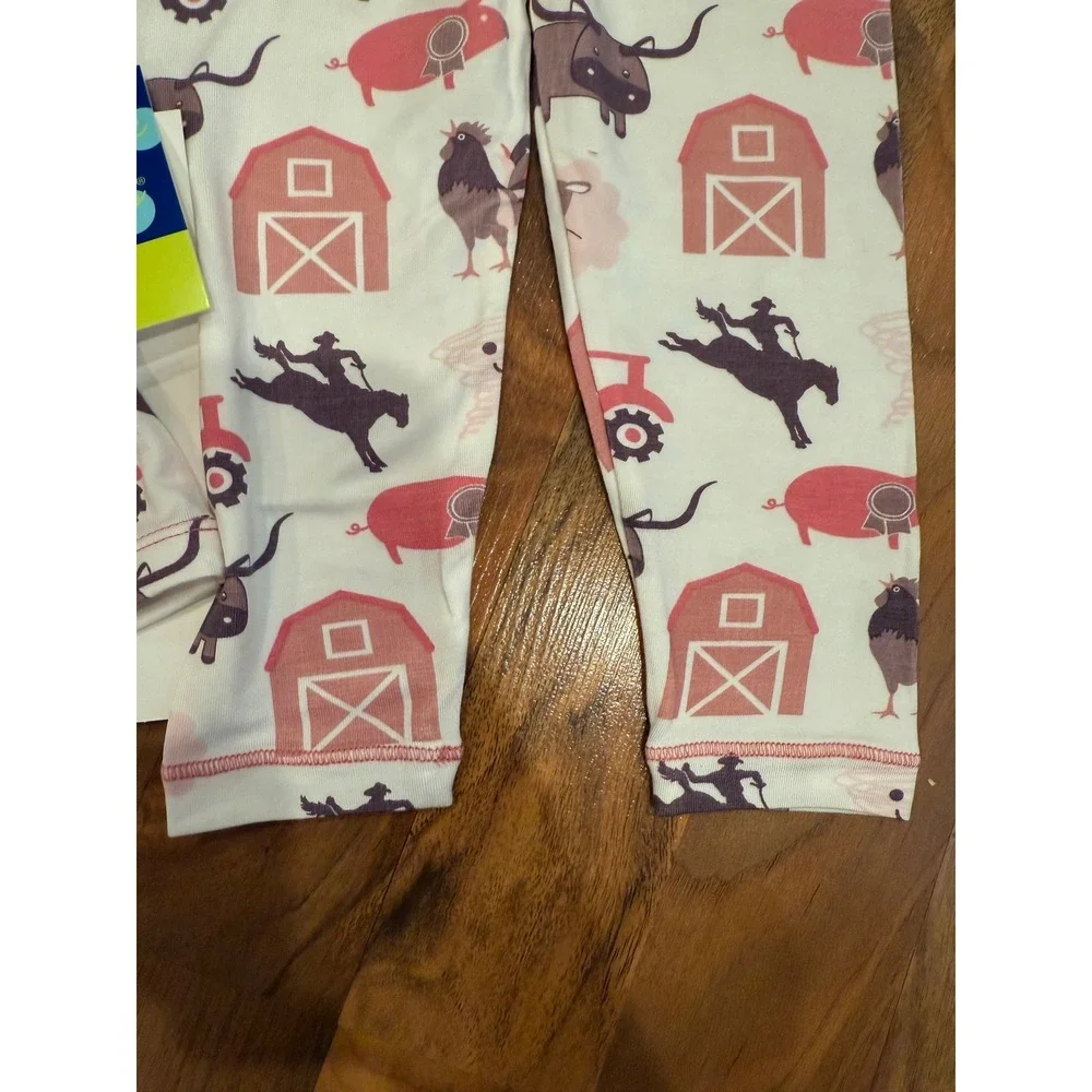 KicKee‎ Pants Kids 2T Farm Animals Pajama Set NWT barn cow chicken pig pink girl